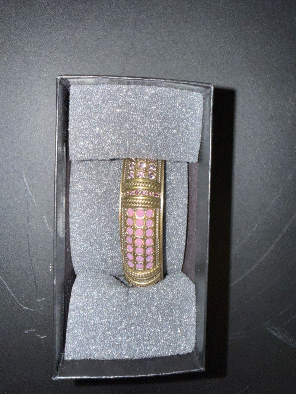 Heidi Daus Gold-Tone Cuff Bracelet with Pink Crystal Inlay